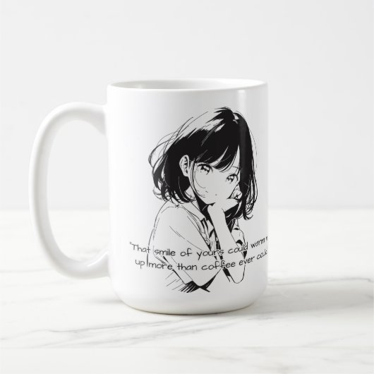 Zwart-wit glimlachende anime meisje koffiemok (Links)