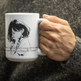 Zwart-wit glimlachende anime meisje koffiemok