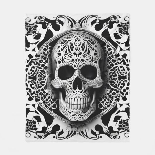 Zwart & Wit Glimlachende Kant Schedel Gotisch Fleece Deken (Voorkant)