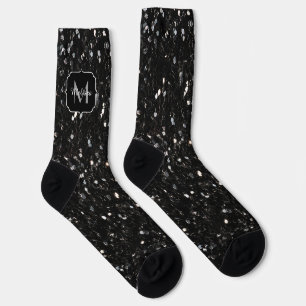 Zwart-wit glinsterende glitter vonken Monogram Sokken