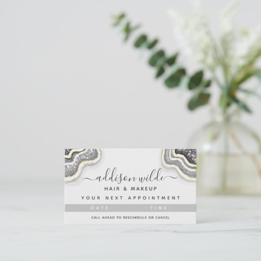 Zwart-wit glitter Agate Geode Luxe Afsprakenkaartje (Staand voorkant)