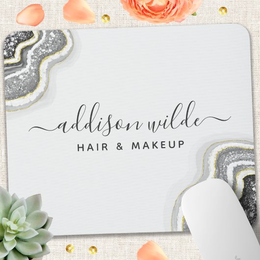 Zwart-Wit Glitter Agate Geode Luxe Chic Muismat