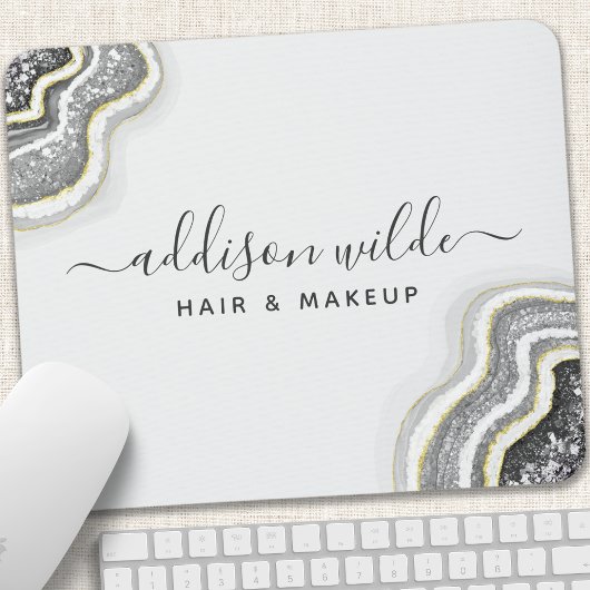 Zwart-Wit Glitter Agate Geode Luxe Chic Muismat