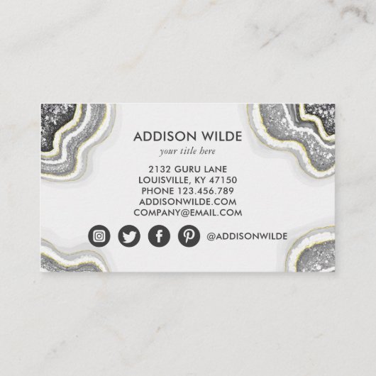 Zwart wit glitter Agate Geode Luxe Chic Visitekaartje (Achterkant)