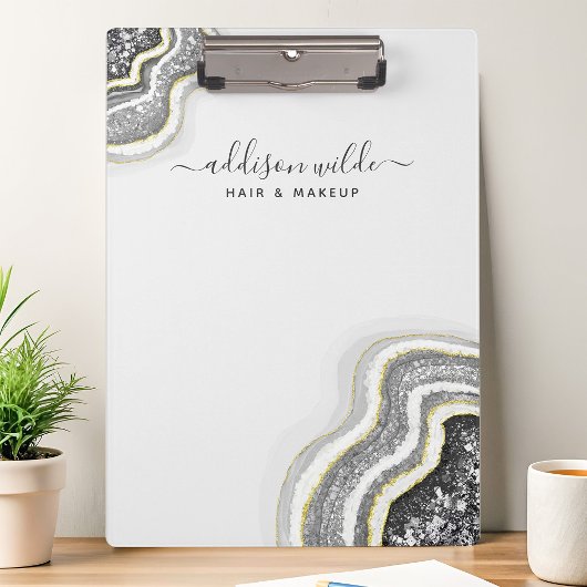 Zwart-wit glitter Agate Geode Luxe Klembord