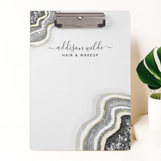 Zwart-wit glitter Agate Geode Luxe Klembord