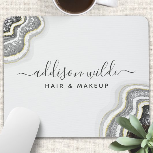 Zwart-wit glitter Agate Geode Luxe Muismat