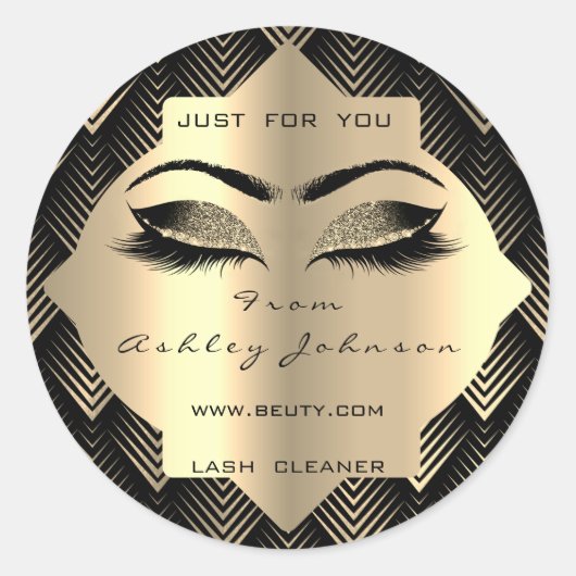 Zwart Wit Glitter Art Deco Gold Lash Cleaner Ronde Sticker (Voorkant)