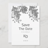Zwart wit glitter bloemenkant Save The Date Kaart (Voorkant)