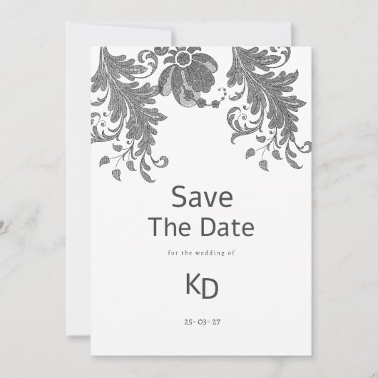 Zwart wit glitter bloemenkant Save The Date Kaart (Voorkant)