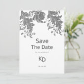 Zwart wit glitter bloemenkant Save The Date Kaart (Staand voorkant)