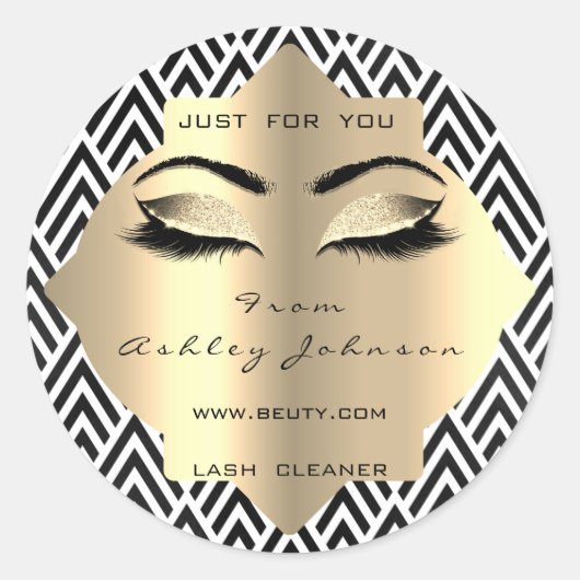 Zwart Wit Glitter Champaigne Goud Lash Cleaner Ronde Sticker (Voorkant)