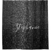 Zwart Wit Glitter Custom Name Elegant Modern Douchegordijn (Voorkant)