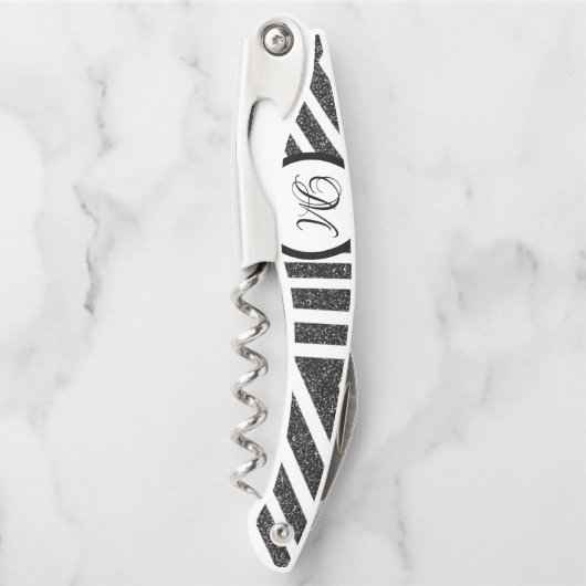 Zwart wit glitter Geometric Striped Kurkentrekker (Voorkant)