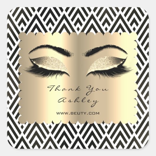 Zwart-wit Glitter Gold Lash Eyes Vierkante Sticker (Voorkant)