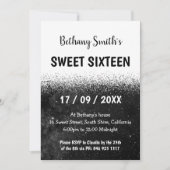 Zwart-wit Glitter Ombre Sweet 16 Uitnodiging (Voorkant)