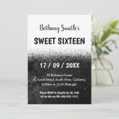 Zwart-wit Glitter Ombre Sweet 16 Uitnodiging (Staand voorkant)
