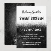 Zwart-wit Glitter Ombre Sweet 16 Uitnodiging (Voorkant / Achterkant)