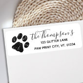 Zwart wit Glitter Paw-afdrukadres Etiket