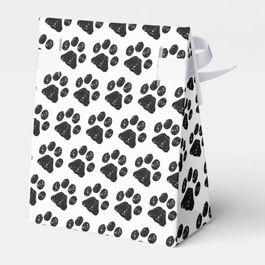 Zwart wit glitter Paw afdrukken Bedankdoosjes (Achterkant)