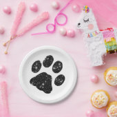 Zwart wit glitter Paw afdrukken Papieren Bordje (Feest)