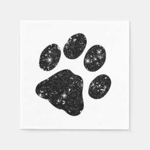 Zwart wit glitter Paw afdrukken Servet