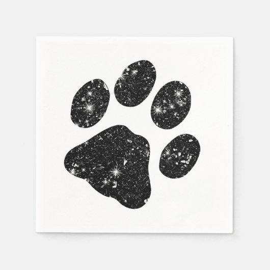 Zwart wit glitter Paw afdrukken Servet (Voorkant)