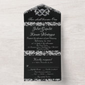 Zwart & Wit, Glitter Rand & Dubbele Harten All In One Uitnodiging (Binnen)