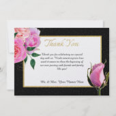 Zwart & Wit Glitter & Roze Rozen met Goud Bedankkaart (Voorkant)