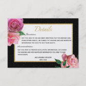 Zwart Wit Glitter & Roze Rozen met Gouden Details Informatiekaartje (Voorkant)