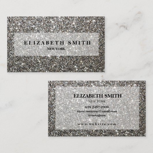 Zwart-wit Glitter Textuur Visitekaartje (Voorkant / Achterkant)