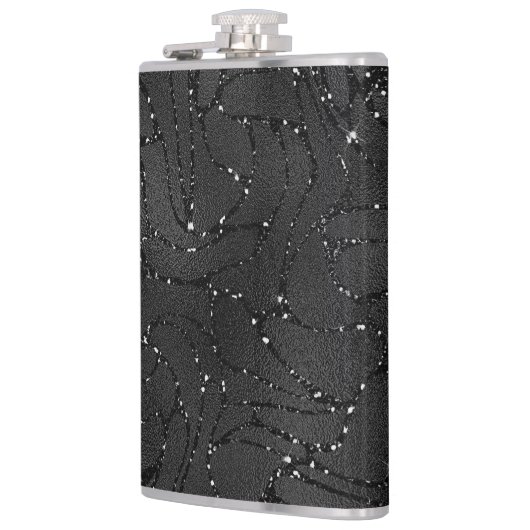 Zwart-wit glitterachtige luxe achtergrond heupfles (Links)