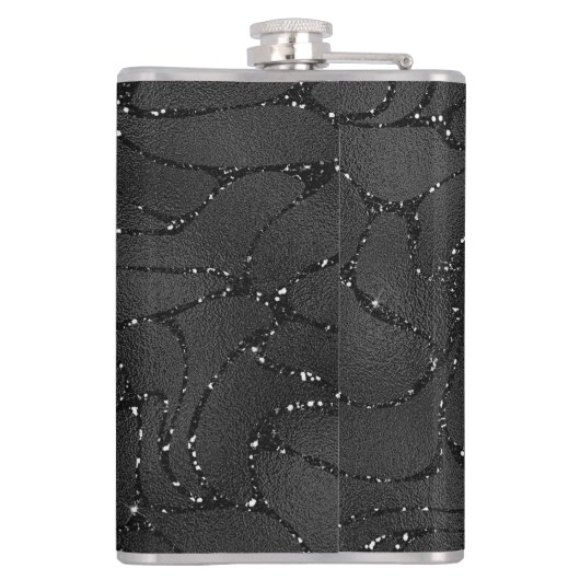 Zwart-wit glitterachtige luxe achtergrond heupfles (Achterkant)