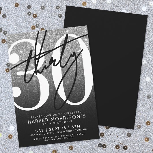 Zwart Wit Glitters 30e Verjaardag Kaart
