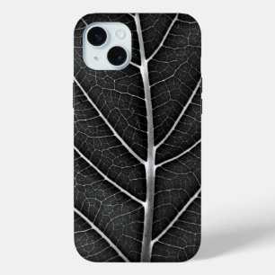 Zwart-wit gloeiend blad close-up iPhone 15 mini hoesje