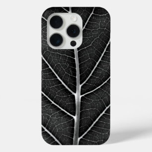 Zwart-wit gloeiend blad close-up iPhone 15 pro case