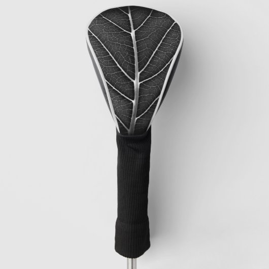 Zwart-wit gloeiend blad close-up golfheadcover (Voorkant)