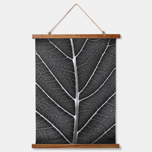 Zwart-wit gloeiend blad close-up hangend wandkleed (Voorkant)