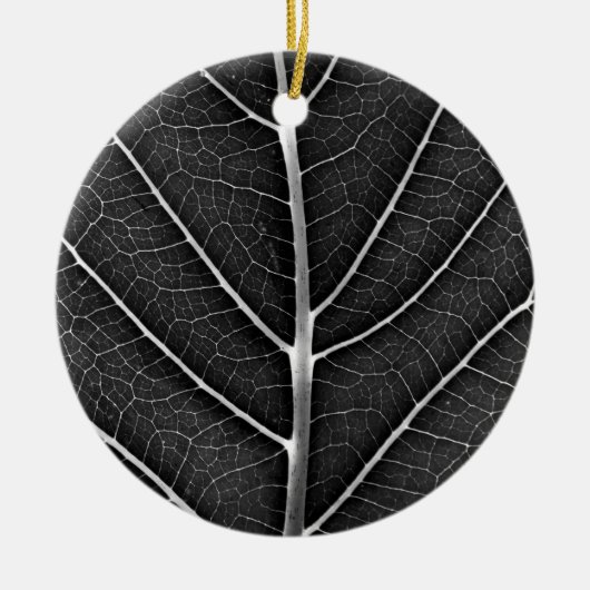 Zwart-wit gloeiend blad close-up keramisch ornament (Voorkant)