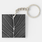 Zwart-wit gloeiend blad close-up sleutelhanger (Achterkant)
