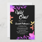 Zwart-wit Glow Neon Bloemen 1e Verjaardag Kaart (Voorkant)