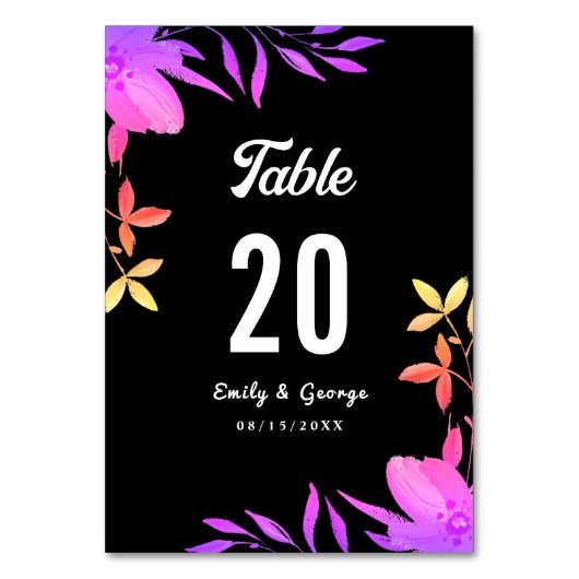 Zwart-wit Glow Neon Kleuren Bloemen Bruiloft Kaart (Achterkant)