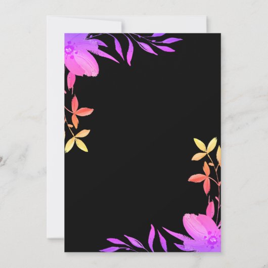 Zwart-wit Glow Neon Kleuren Bloemen Bruiloft Save The Date (Achterkant)