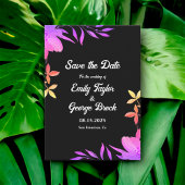 Zwart-wit Glow Neon Kleuren Bloemen Bruiloft Save The Date