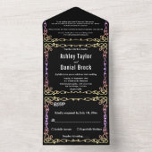 Zwart-wit Glow Neon Lijst Bloemenbruiloft All In One Uitnodiging (Binnen)