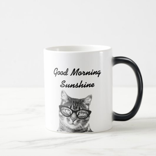 Zwart-wit goedemorgen bericht 11oz cat mok (Rechts)