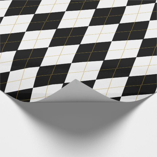 Zwart | wit | Gold Argyle Pattern Cadeaupapier (Hoek)