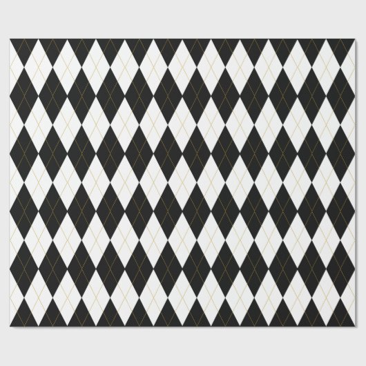 Zwart | wit | Gold Argyle Pattern Cadeaupapier (Vlak)