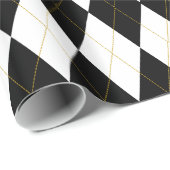 Zwart | wit | Gold Argyle Pattern Cadeaupapier (Rol Hoek)