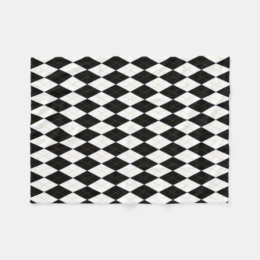 Zwart | wit | Gold Argyle Pattern Fleece Deken (Voorkant (Horizontaal))